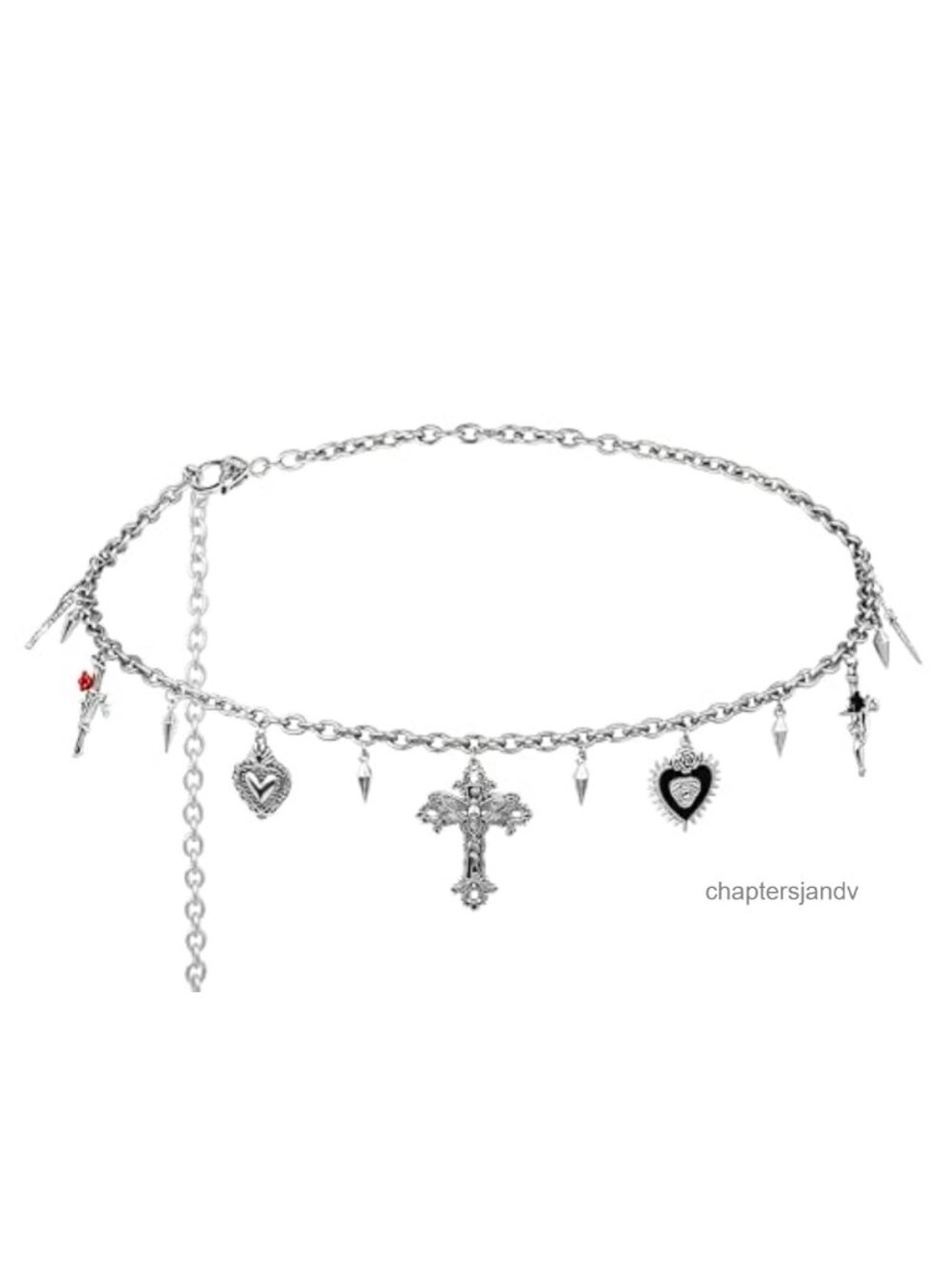Goth Punk Cross Moth Heart Spike Chain Belt Waist Belly Chain Grunge